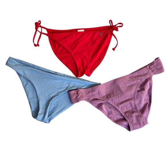 Bundle of 3 Size XL Bikini Bottoms Blue Red & Mauve Pink L*Space Body Glove - Picture 1 of 15